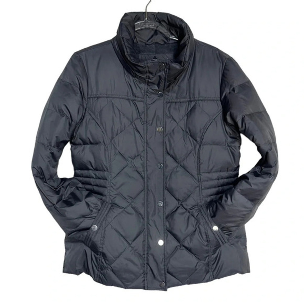 Covington Quilted Puffer Jacket LP Black Faux Fur Lined Mock Neck Snap Zip Coat